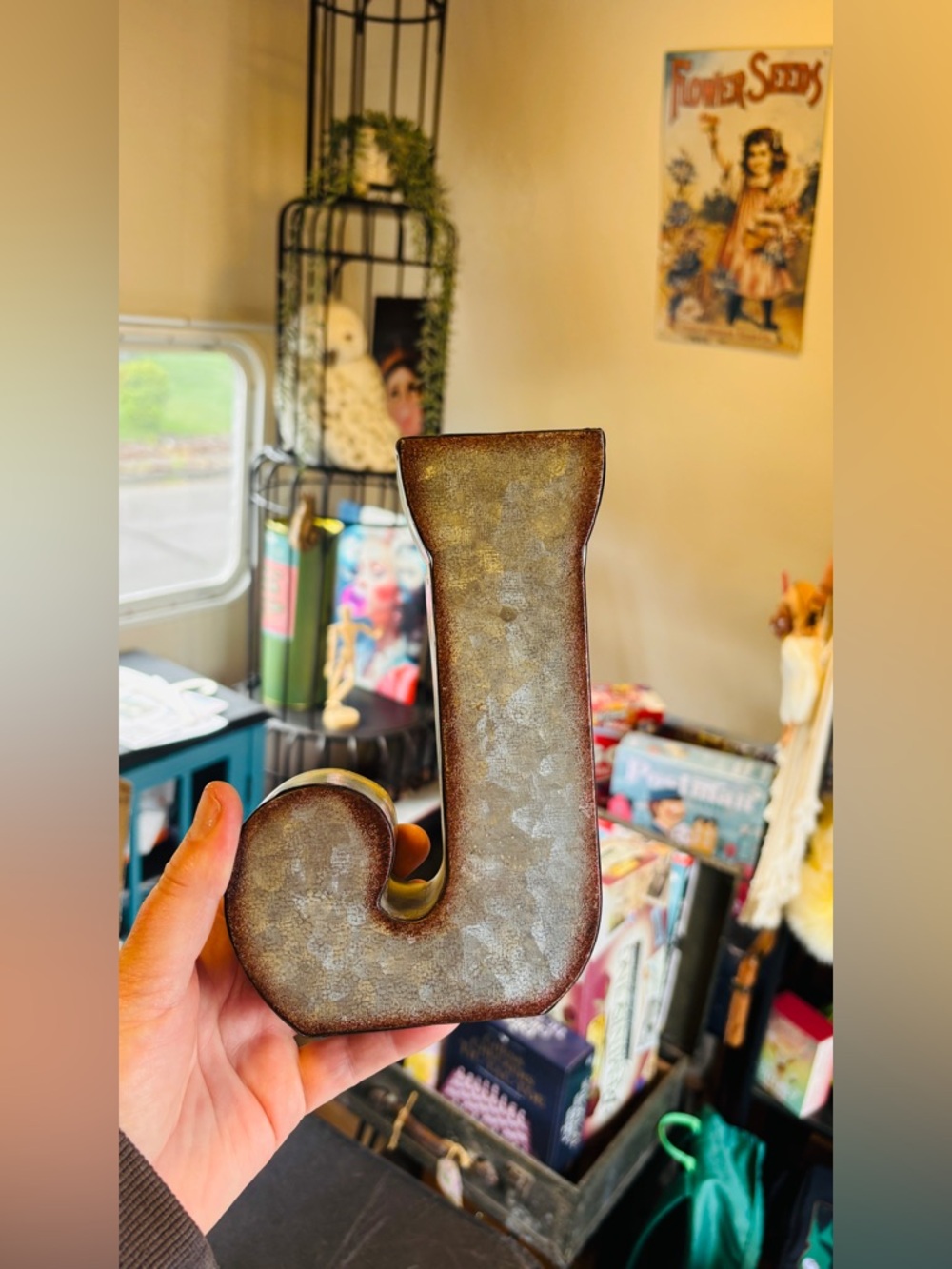 Metal Letter "J" Decorative Accent - Rustic Gray